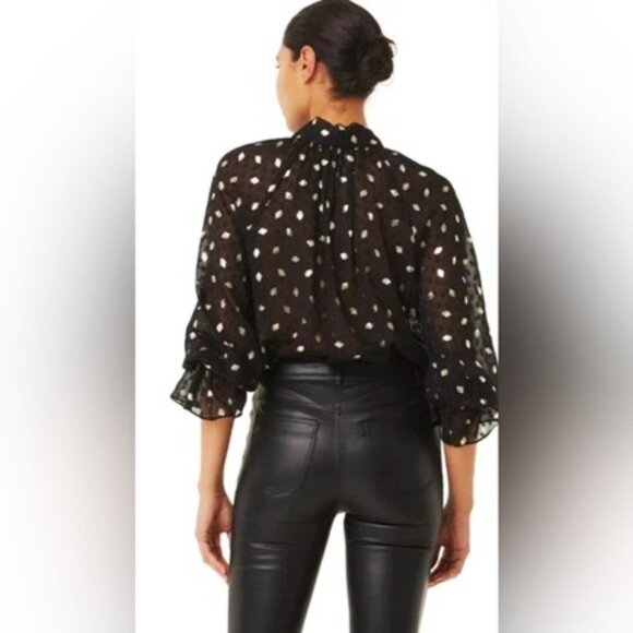 MISA Los Angeles “Gracie” Black Sheer Metallic Diamond Clip Dot Top – NWT Size X - Picture 2 of 14